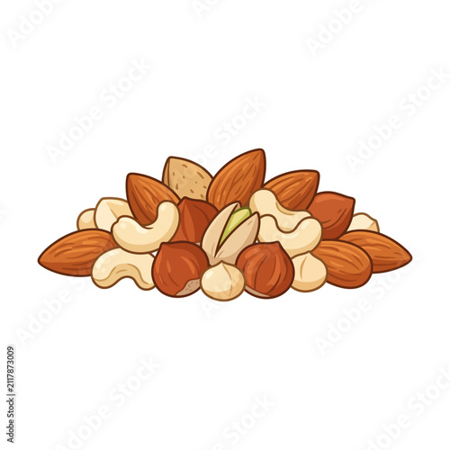 Obraz na plátne A large pile of mixed healthy nuts including almonds cashews and pistachios in a