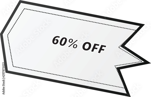 White discount tag vector illustration with sixty percent off text for promotion sales