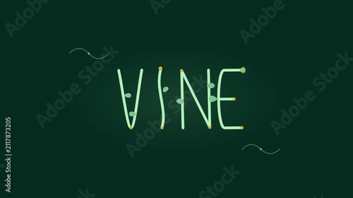 Animated Vine Text With Growing Green Leaves Against Dark Green Background