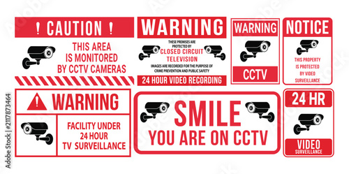 Foto CCTV Warning Sign Set with 24 Hour Video Surveillance Labels, Smile You Are on C