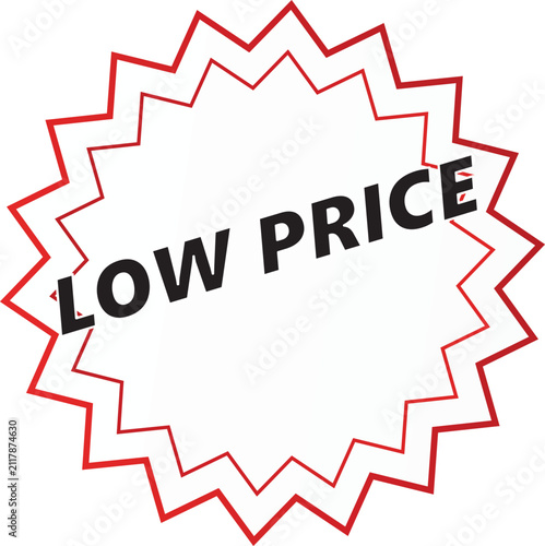 Low price tag vector illustration with red starburst badge icon for discount store promo and sale banner