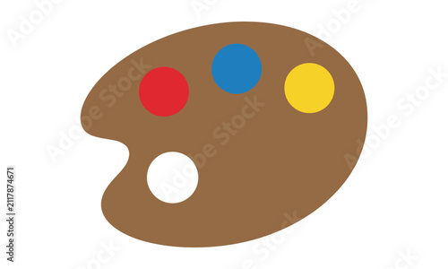 A minimalist artist palette icon with vibrant paint dabs and a thumbhole, featuring bold flat colors on a white background. Creative tools concept