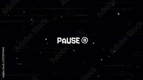 Classic VCR Pause Text Display Overlay with Subtle Vintage TV Scanlines. 4K Video