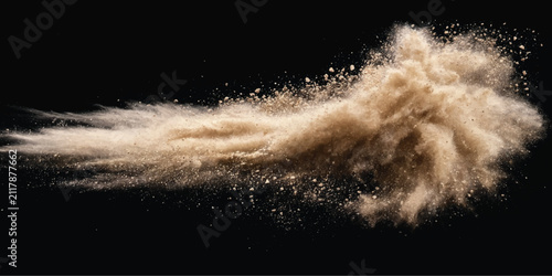 Obraz na plátně Dynamic burst of fine brown sand particles isolated on black with explosion part