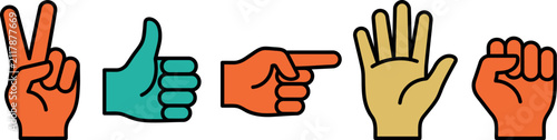 Set of human hand gestures and signs