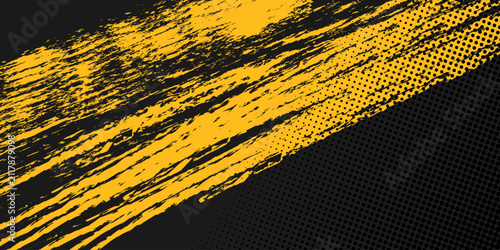 Yellow and Black Grunge Brush Stroke Speed Texture Background.