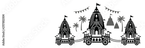 Fotografie Jagannath Rath Yatra Indian Hindu Festival Chariot Silhouette with Palm Trees an