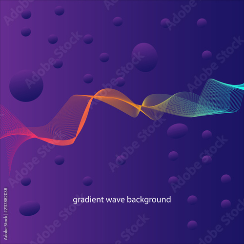 Gradient wave background with purple spheres vector illustration