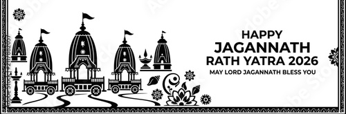 Obraz na plátne Happy Jagannath Rath Yatra 2026 Celebration Banner with Traditional Chariot Silh