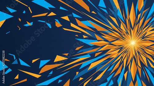 Explosive abstract background with shards of light and sharp geometric shapes in motion.