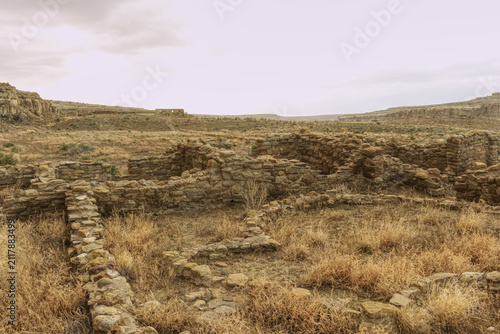Картината върху платно Focus on the ancient ruins, Ancestral Puebloan history, and the desert landscape of Chaco Canyon