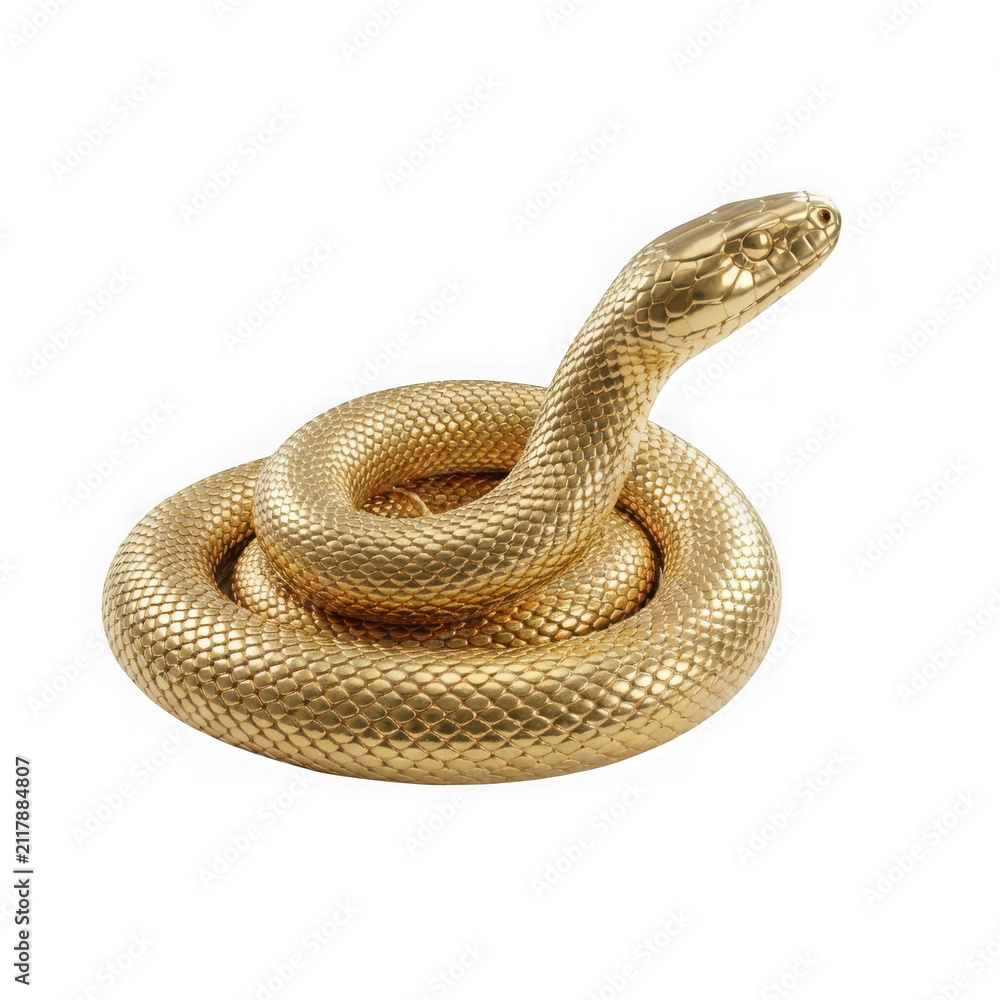 Obraz premium Golden snake figurine isolated on transparent background