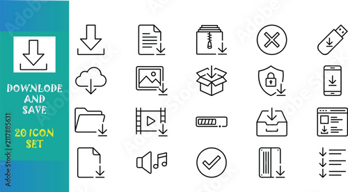 Download and Save Line Icon Set for File Management