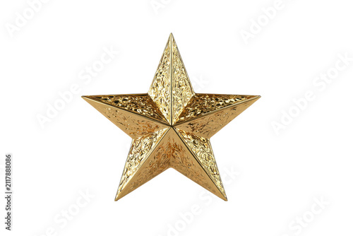 Intricate golden star decoration isolated on transparent background.