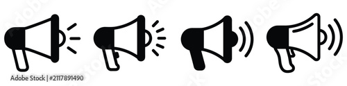 Quadro su tela Megaphone icons symbolizing announcement promotion and communication with sound waves graphic elements options