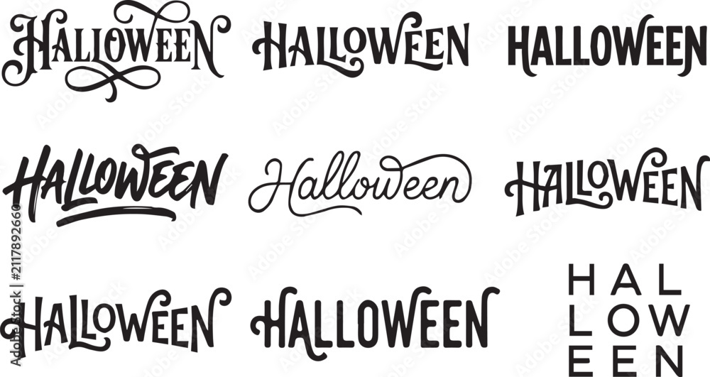 Fototapeta premium Minimalist Halloween Typography Lettering Black Text Vector Set