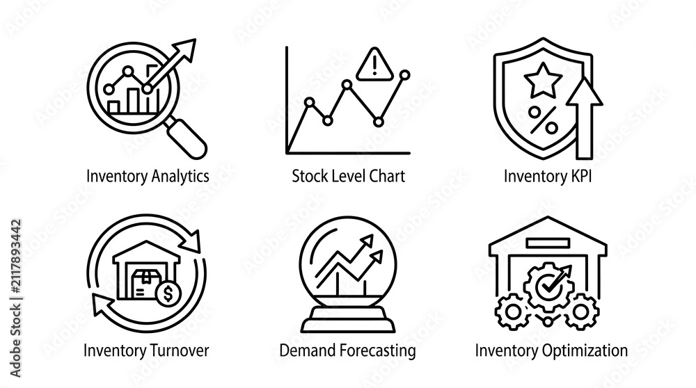 Fototapeta premium Inventory Management and Supply Chain Analytics Icon Set
