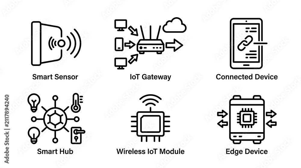 Fototapeta premium IoT and Smart Home Technology Line Icon Set