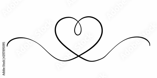 Принти на полотні Continuous line heart drawing with flourishes a black silhouette on a white back