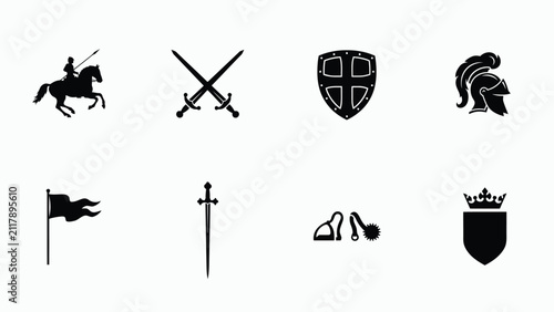 Bild auf Leinwand Historical medieval symbols collection of knightly emblems with regal atmosphere