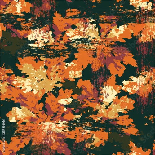 Seamless Autumn Camouflage Pattern with Abstract Forest Brushstrokes