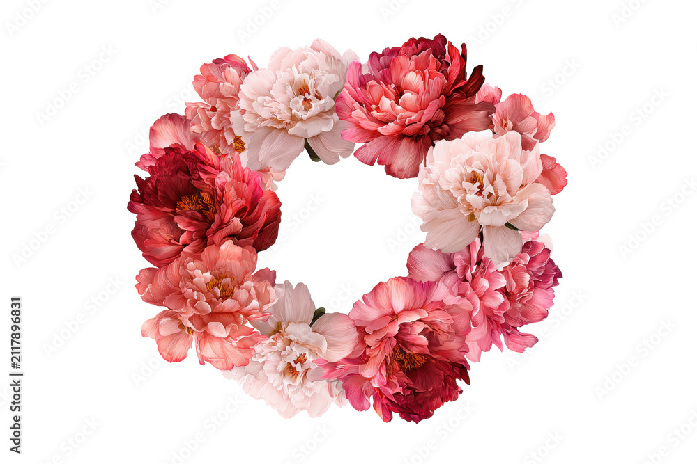 Obraz premium Elegant floral wreath with pink blooms isolated on transparent background.