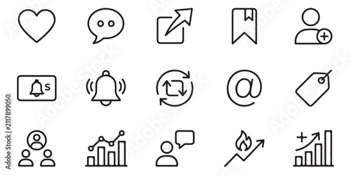 Foto Social Media Interface and User Engagement Vector Line Icons Set for Sharing, Me