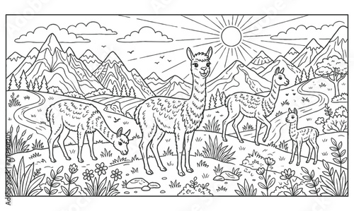 Cuadro en lienzo Vicuna coloring book page vector doodle illustration