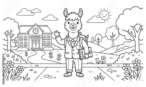 Cuadro en lienzo Vicuna coloring book page vector doodle illustration