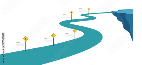 Business roadmap infographic timeline with road sign for business planning. Infographic template design for business growth and milestones presentation.