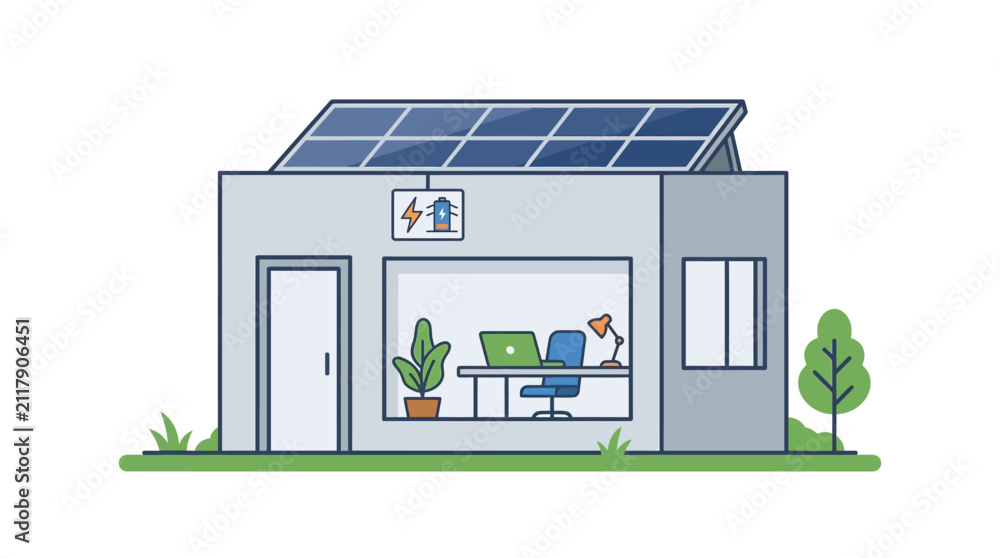Obraz premium Eco-friendly Home Office with Solar Panels and Green Energy