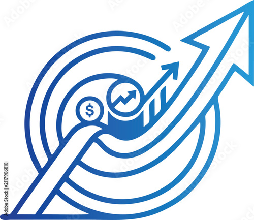 Business Growth Concept Icon with Upward Arrow, Financial Graph, and Dollar Symbol