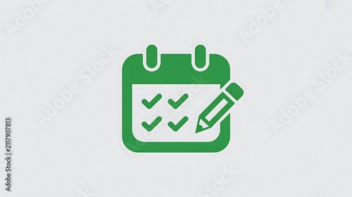 Green calendar icon with pencil and check