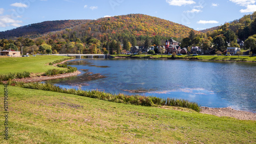 Galeton lake at Galeton Pennsylvania in Fall. View from PA route 6. Fall colors.