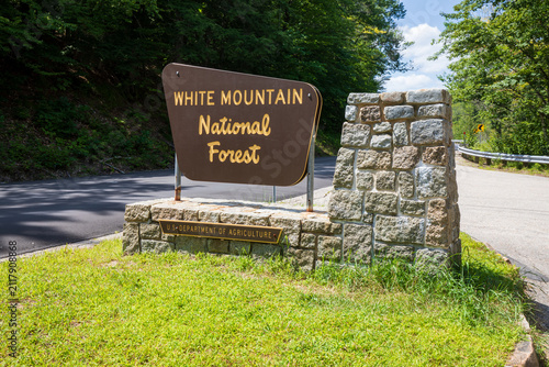 White Mountain national forest entrance sign in New Hampshire,USA