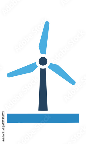 Offshore wind turbine silhouette in a modern flat design style on a white background, clean energy concept