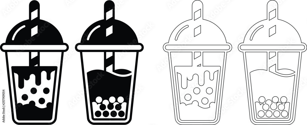 Naklejka premium Boba bubble tea drink icons refreshing beverage illustration beverage refreshment illustration isolated taiwanese container