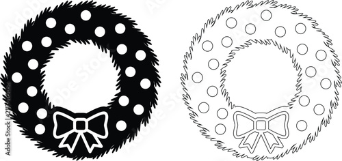 Christmas wreath icon with ornaments and bow christmas decorations seasonal celebration ornaments decoration tradition