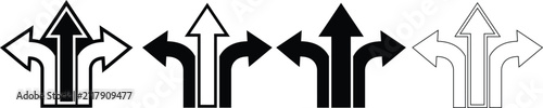 Three way directional arrows set in various graphical styles with directional navigation abstract elements silhouette