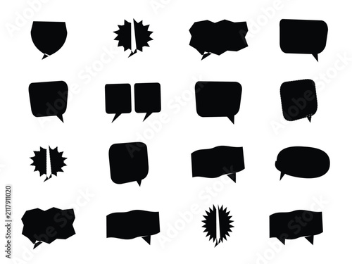 Set of hand drawn speech bubbles in black ink style isolated on a white background for graphic design