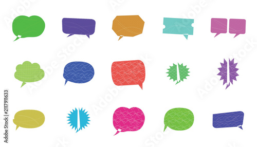 Set of colorful hand drawn speech bubbles and thought clouds for comic book design and social media chat