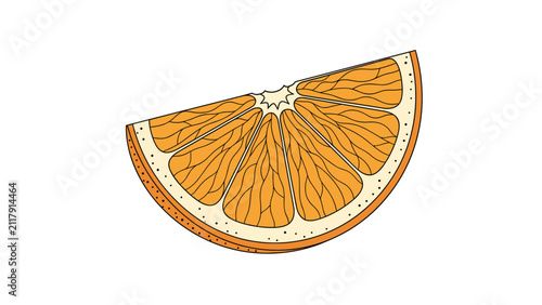 Fresh and vibrant illustration of a perfectly cut orange slice, showcasing its juicy segments and distinct texture, evoking natural freshness and citrus flavor.