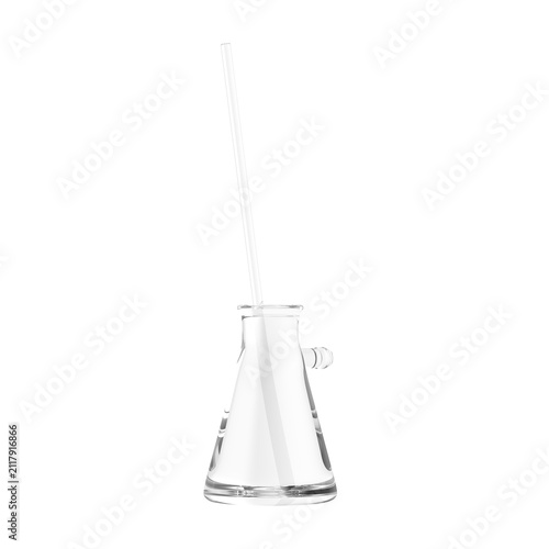 Clear glass laboratory flask with a long thin straw for experiments