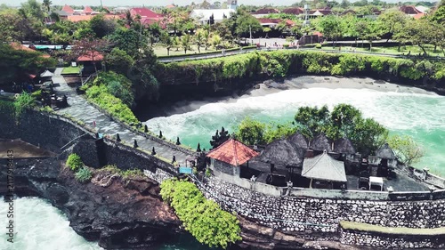 Stunning aerial perspective of Tanah Lot and Batu Bolong