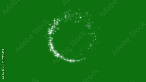 Magical white glitter star circle animation on green screen, twinkling sparkle dust trail, fairy wand particle ring, glowing bokeh lights, overlay, seamless loop, 2d fantasy motion graphics 4k
