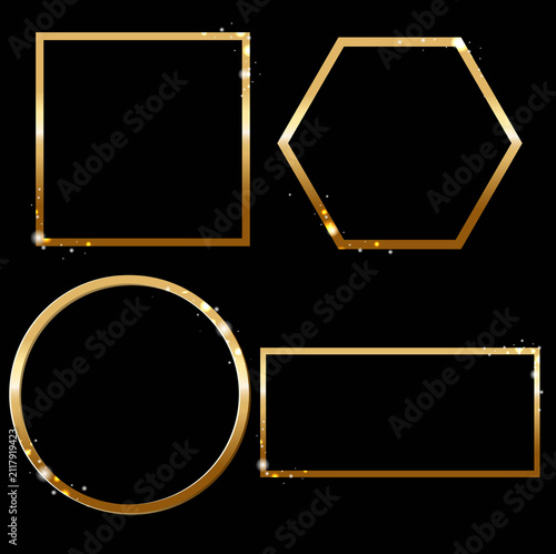 Golden Frame And Glitter Isolated Black background