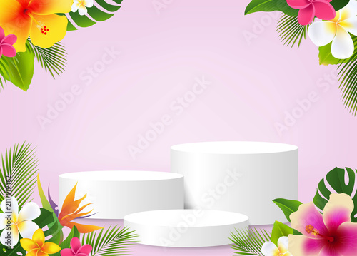 Podium With Flowers Vector Illustration