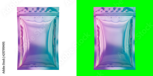 Holographic metallic pouch packaging mockup
