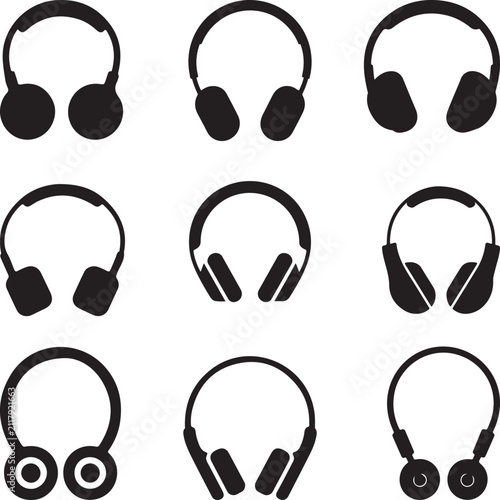 silhouette vector of headphones icons set on white background