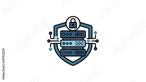Cybersecurity server protection and data safety vector icon illustration.